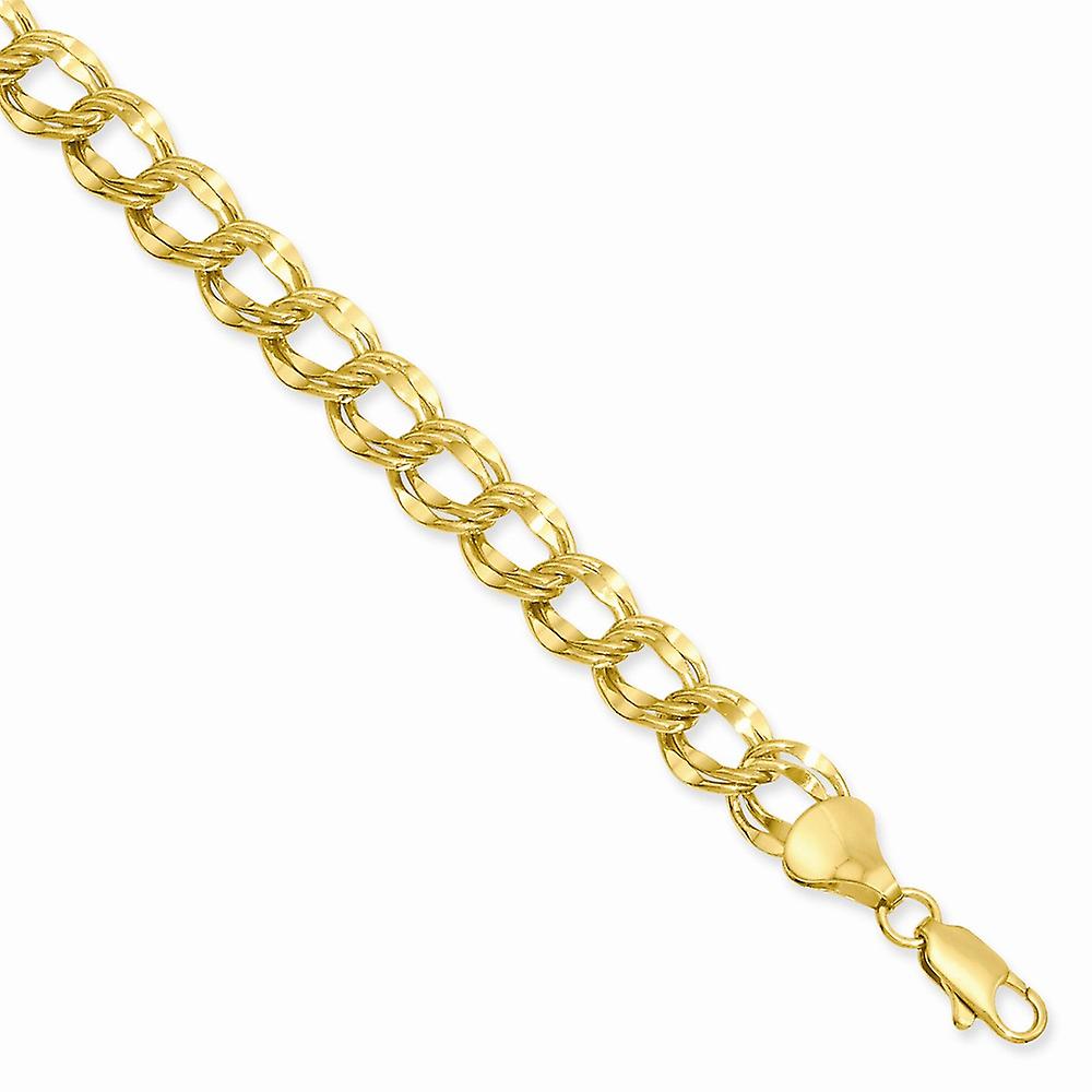 Gold Plated Solid Polished Lobster Claw Closure 8mm Double Charm Bracelet-Charm-Bracelet for Women - Length: 7.25 to 8.2