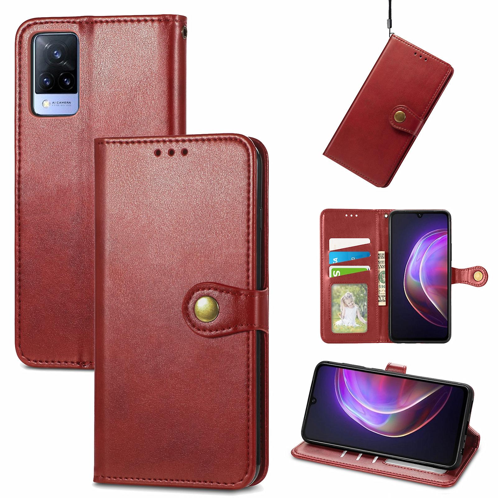 Solid Color Leather Buckle Phone Case For vivo V21 5G