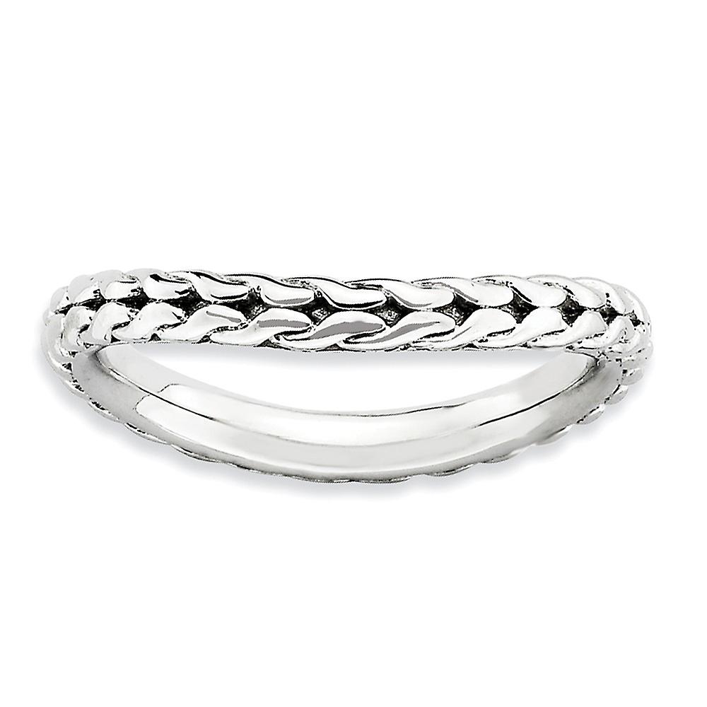 2.25mm 925 Sterling Silver Patterned Stackable Polished Rhodium Plate Wave Ring-Stackable-Ring for Women - Ring Size: 5