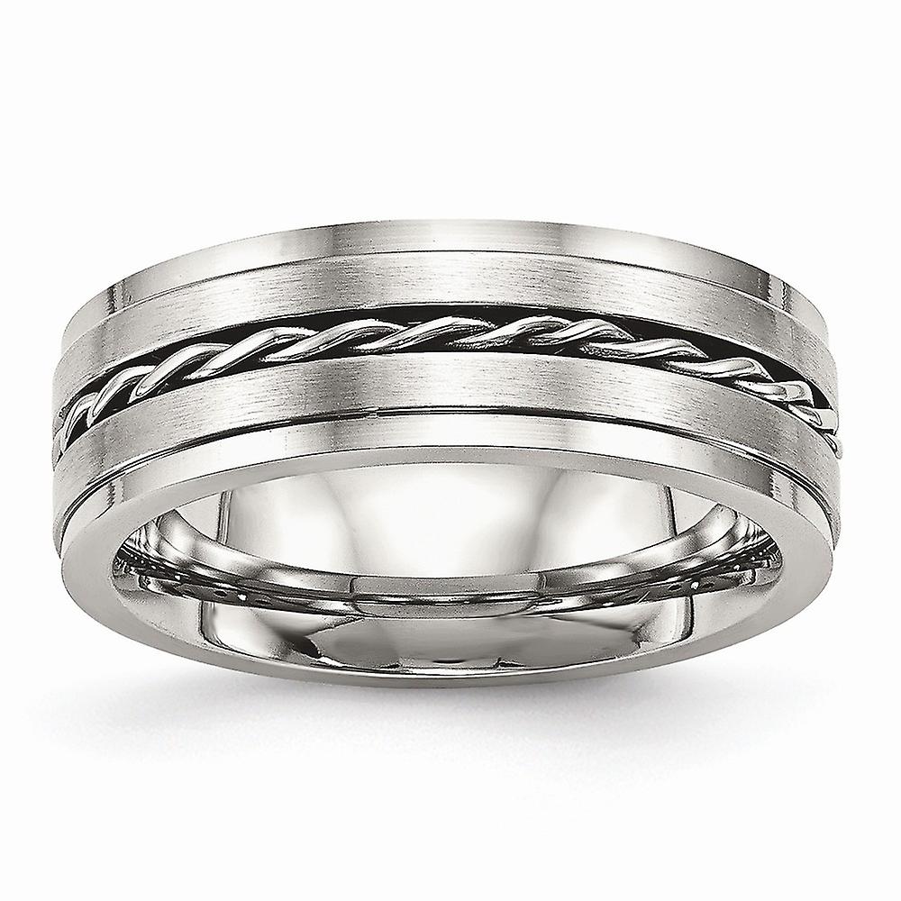 Stainless Steel Brushed and Polished Twisted 7.00mm Band Ring-Band Style-Ring for Women and Men - Ring Size: 7 to 13