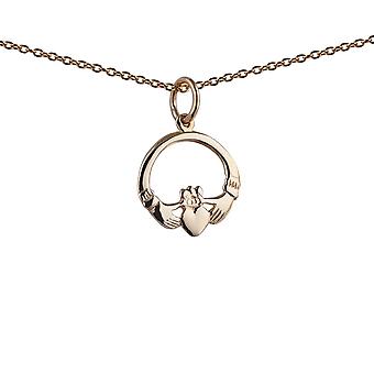 9ct Gold 14x14mm Claddagh Pendant with a 1.1mm wide cable...