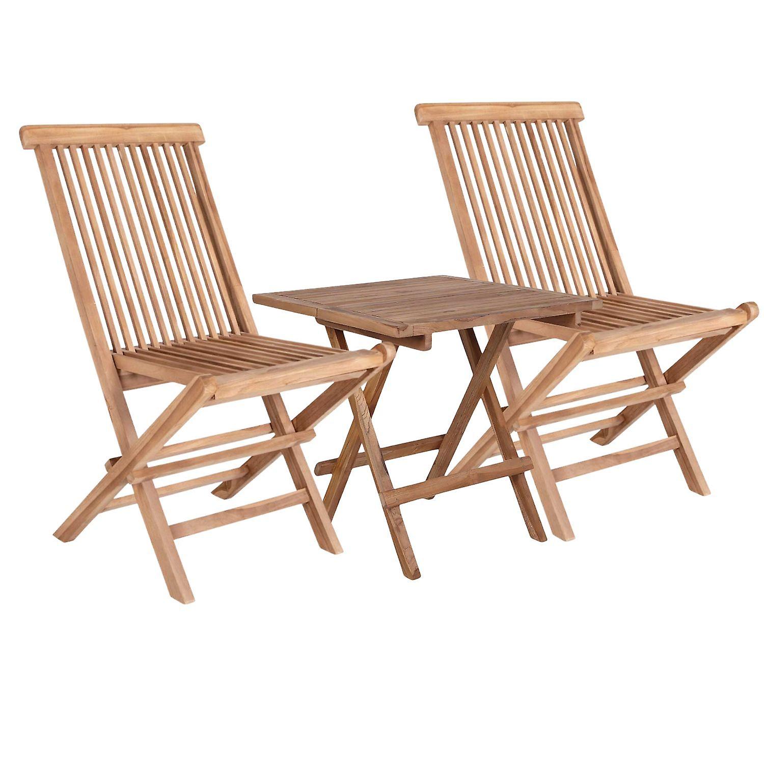 Square garden table 50 cm + 2 teak chairs