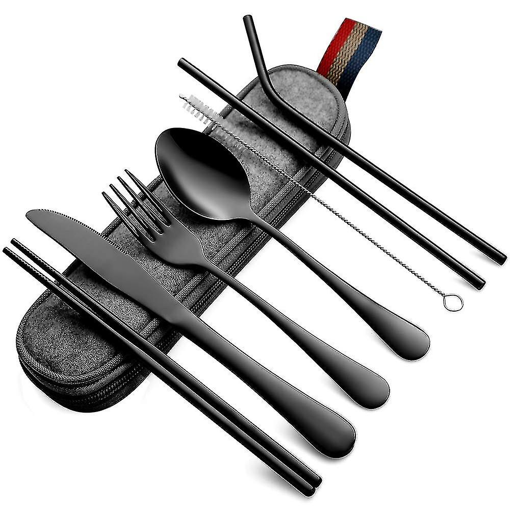 8pack Travel Utensils Reusable Silverware Set To Go Portable Cutlery Set With A Waterproof Carrying Case For Lunch Boxes Workplace Camping School Picn