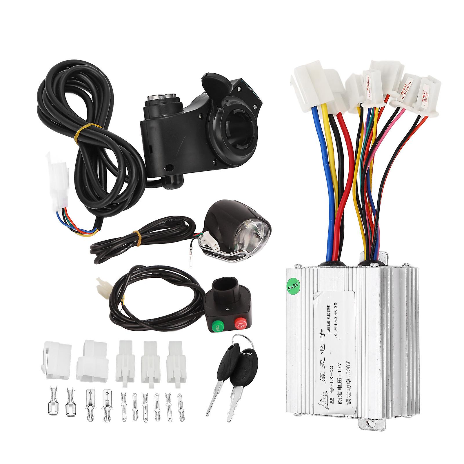 12V 500W Brush Motor Controller Headlight Thumb Throttle with Lock and Keys for Electric Bike Scooter