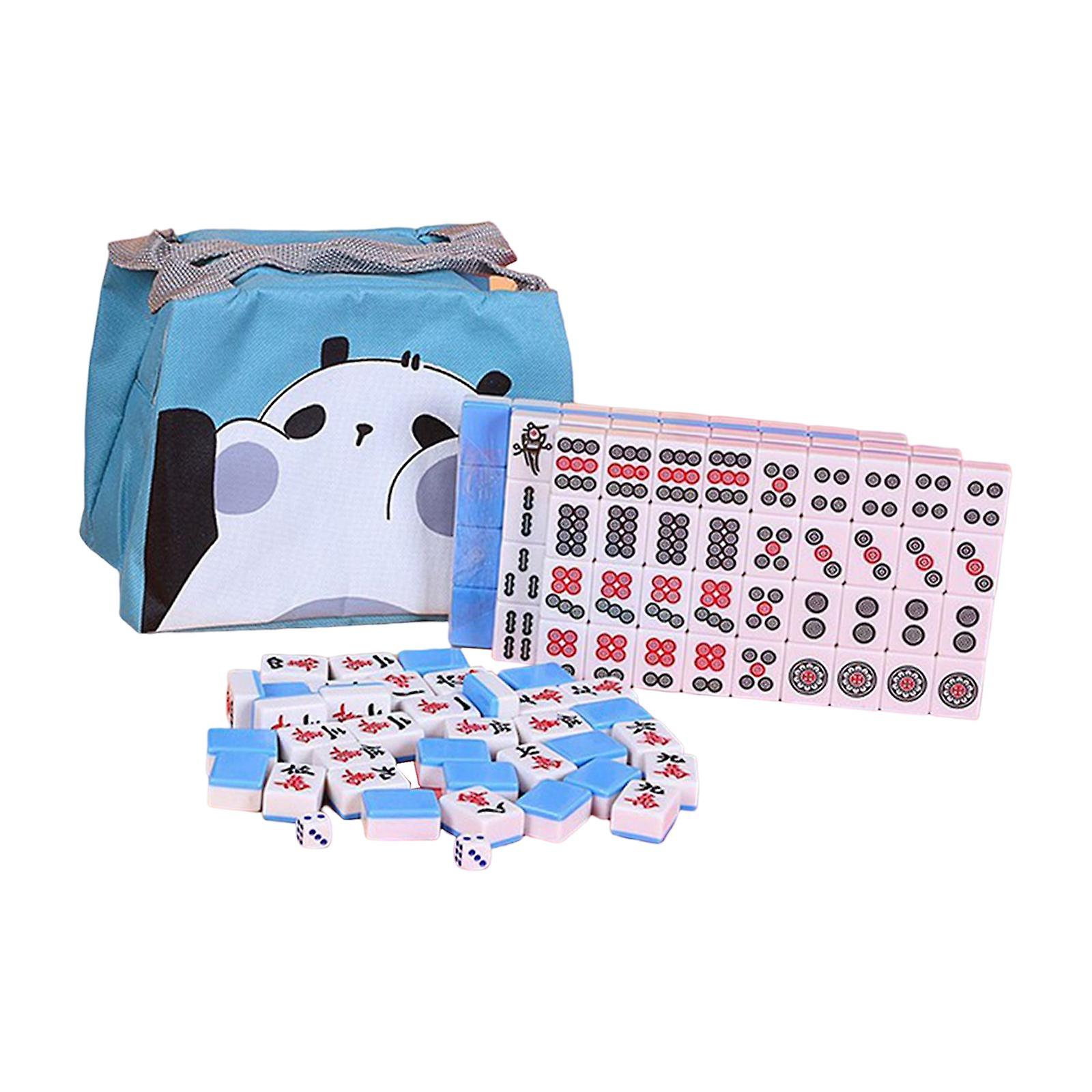 Mini Chinese Mahjong Game Set With Handbag Lightweight For Family Party Game Beige