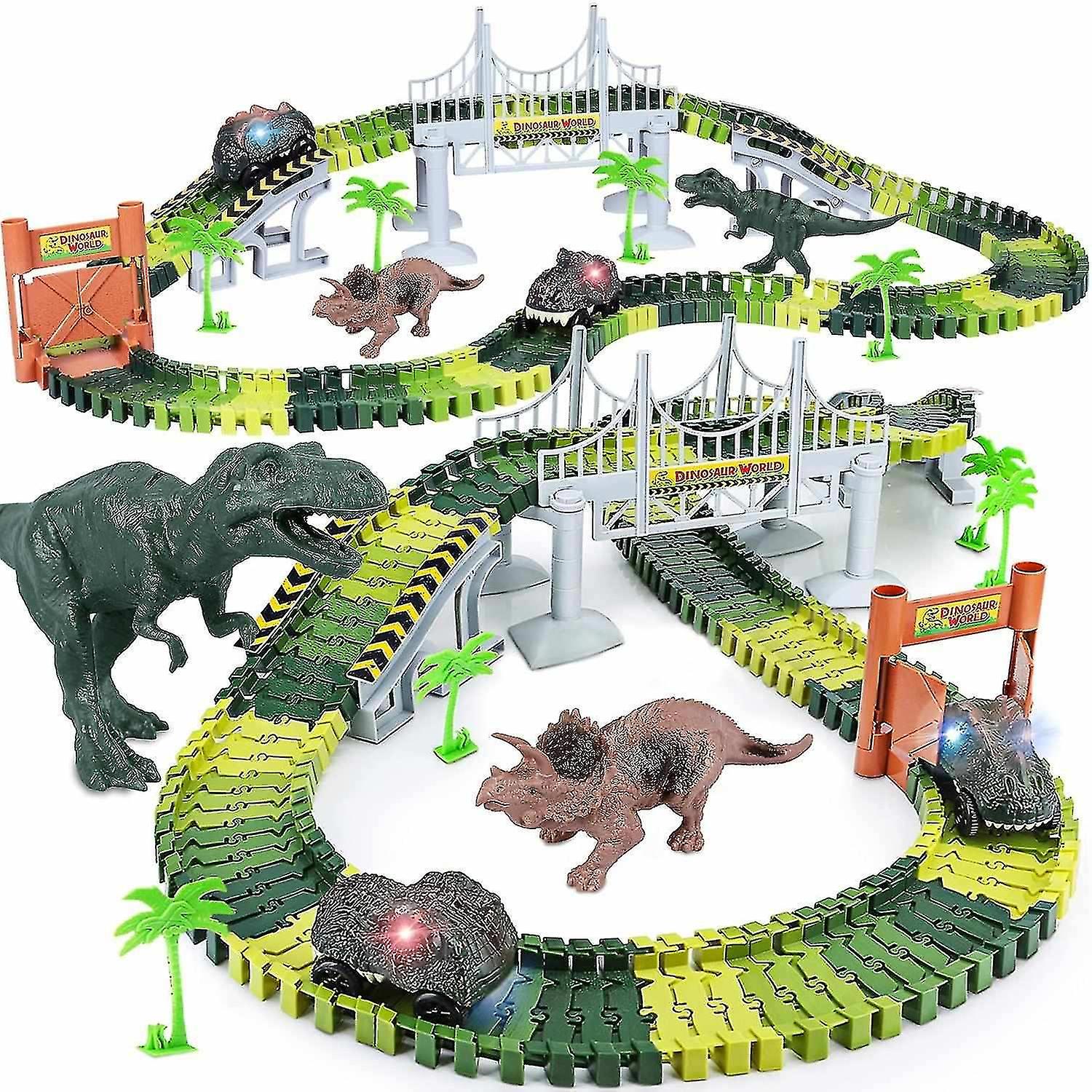 Dinosaur Toy Is A Good Interactive Helper-144 Pieces To Create A Dinosaur World Road Car-a Flexible 