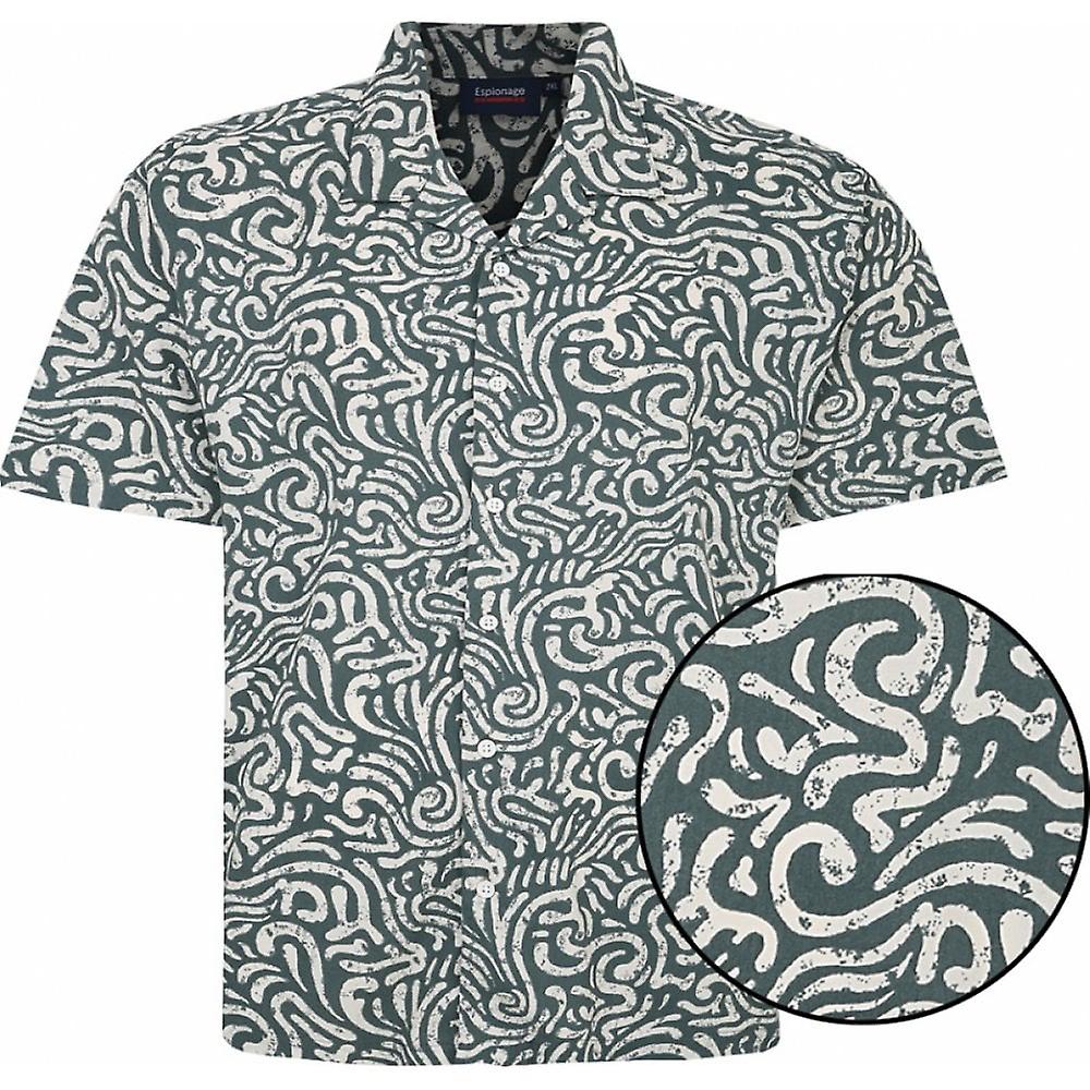 Men's ESPIONAGE Espionage Mens Big Size Short Sleeve All Over Abstract Print Shirt