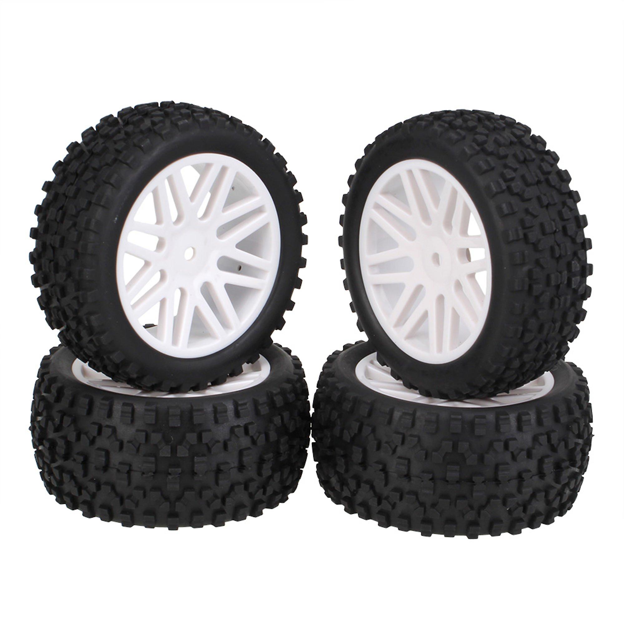 4x RC 1:10 Off-Road Buggy Front Rear Mesh Shape Wheel Rim Rubber Tyre White