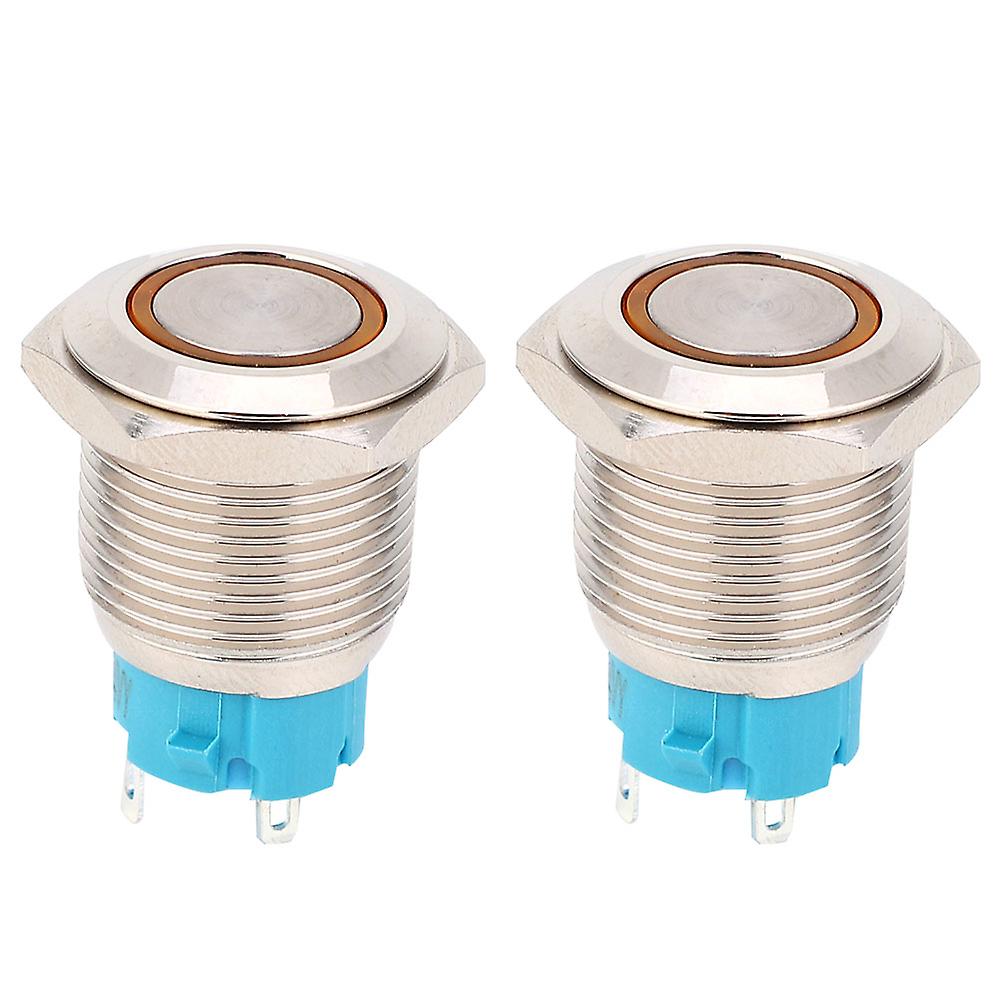 2pcs 16mm Yellow LED Self-Locking Metal Push Button Switch, 12-24VDC, Illuminated
