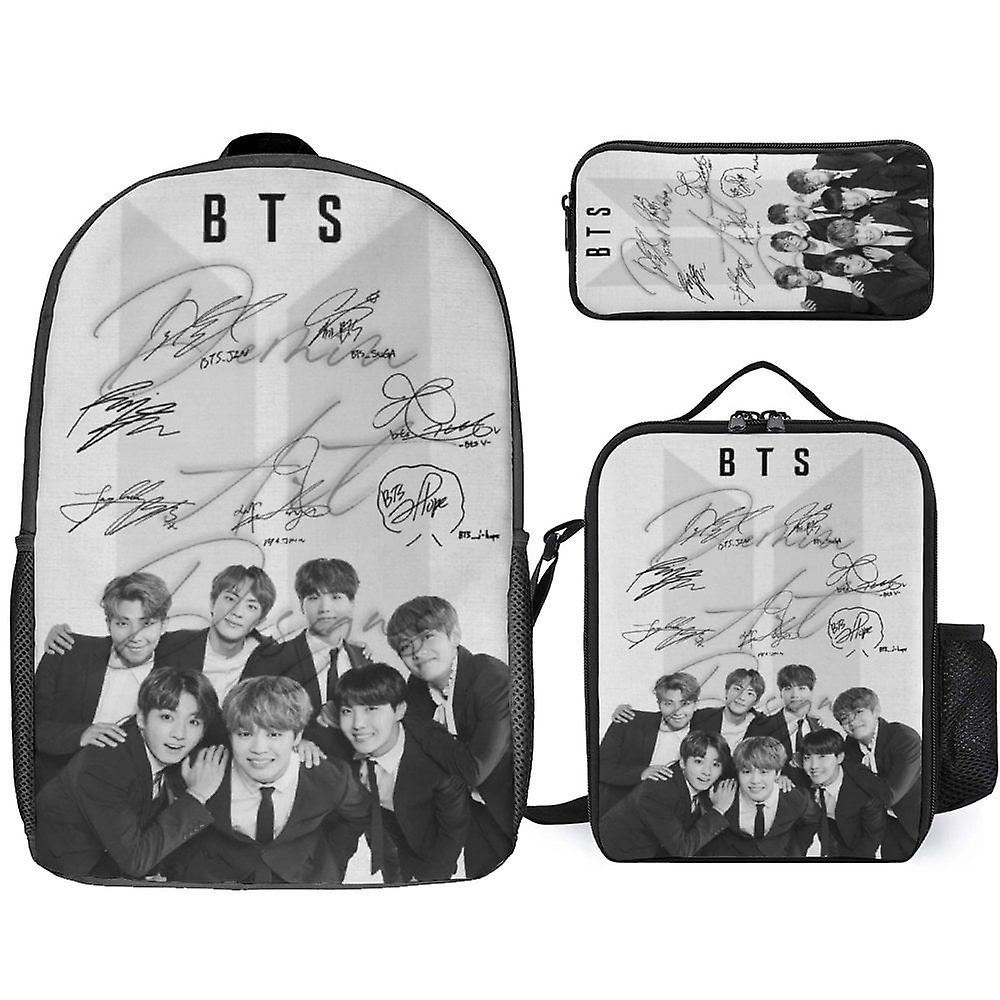 BTS Backpack Set Cartoon Backpacks with Pencil Case And Lunch Bag Lunch Box