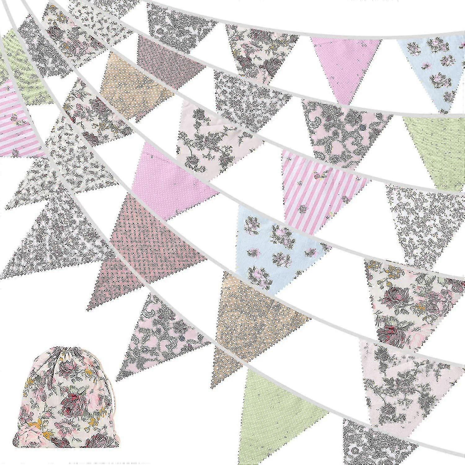 40ft النسيج Bunting، 42pcs في الهواء الطلق بانتينغ بانر، الأزهار خمر القطن مثلث العلم لحديقة عيد ميلاد الحزب