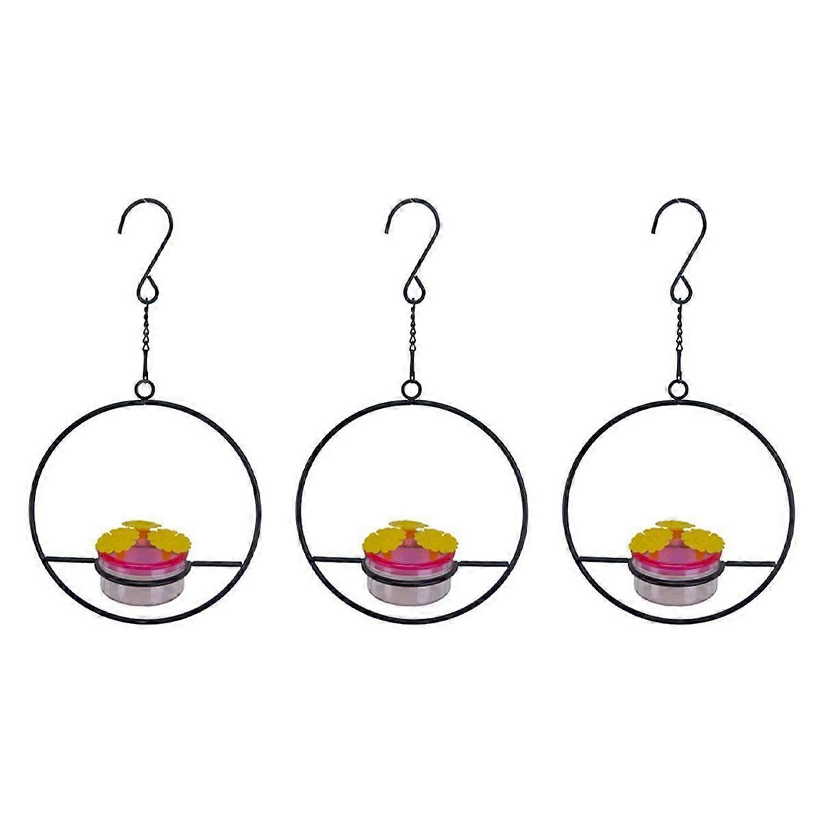 3 Pcs Hanging Hummingbird Feeder, Stackable Hanging Humming Bird Feeder with Metal Frame & Red Plastic Bowl Heartshape