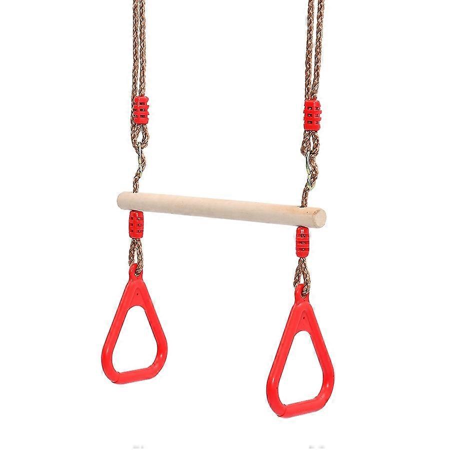 Multi-Function Wooden Trapeze Swing with Gymnastic Plastic Rings, Trapeze for Children's Swing Set I