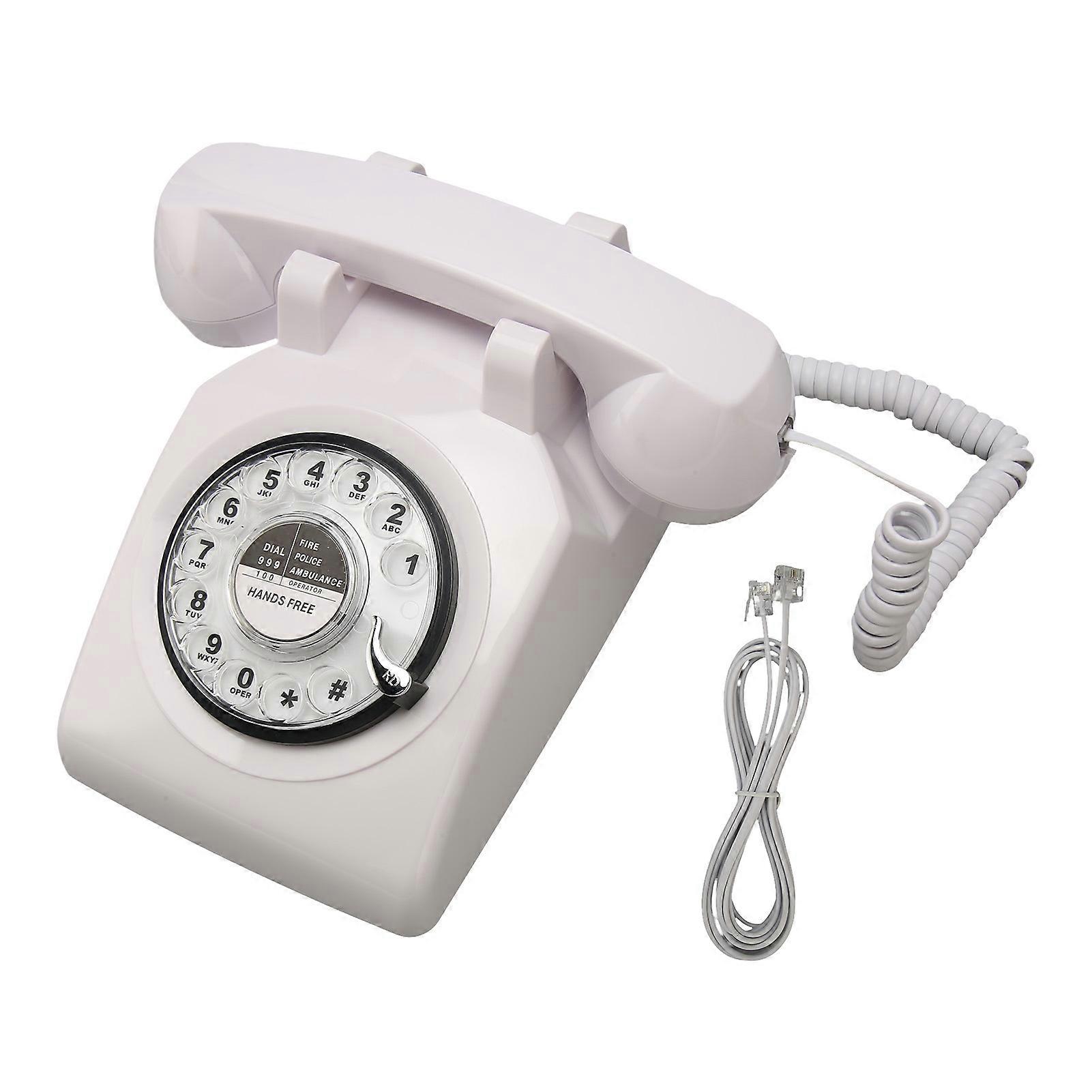 レトロな回転式電話、昔ながらのヴィンテージ固定電話、機械式呼び出し音スピーカー付き、家庭用、オフィス、ホテル用、ホワイト
