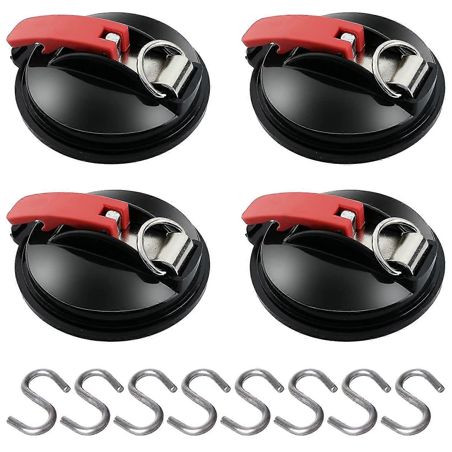 4 Pieces Suction Cup Anchor With Tie Down Hook Fixing, 8 S-shank Hooks, Awning Suction Cup Fixing Hook