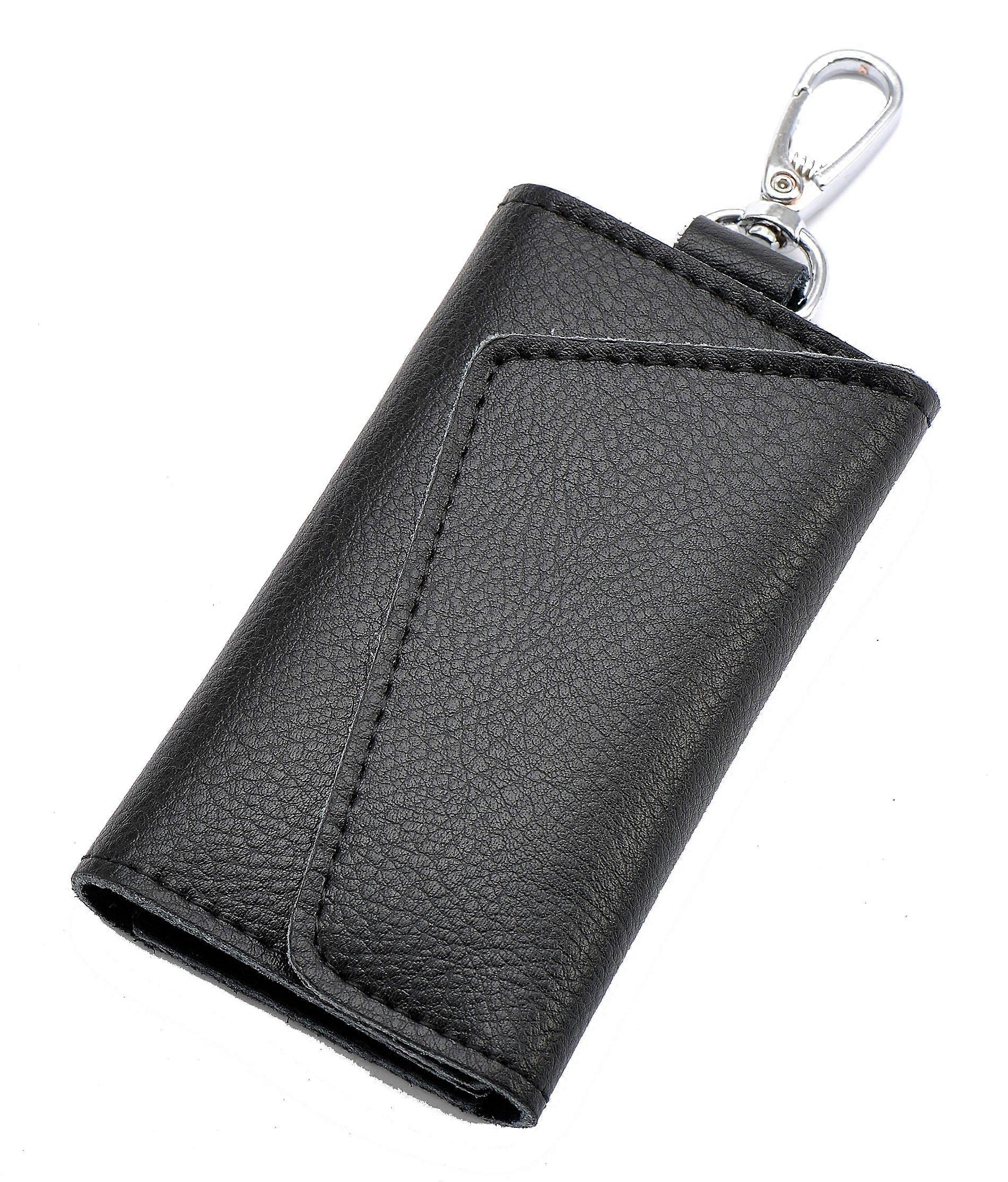 Leather Key Case Wallets Unisex Keychain Key Holder Ring with 6 Hooks Snap Closure