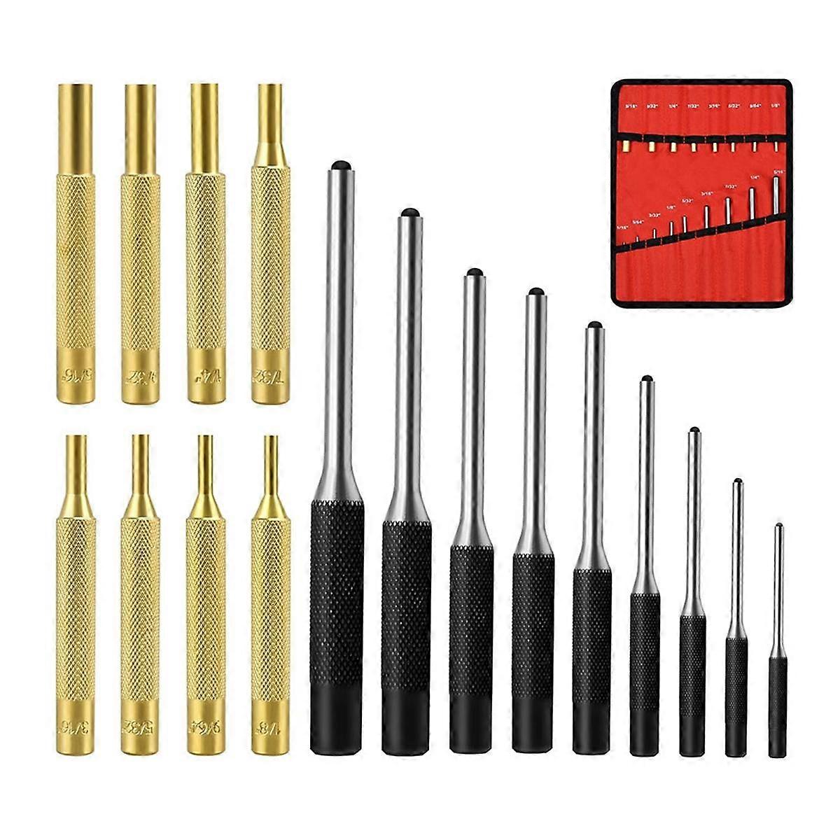 Roll Pin Punch Set, Punch Removing Repair Tools, Including Brass Pin Punches, Steel Pin Punches wit