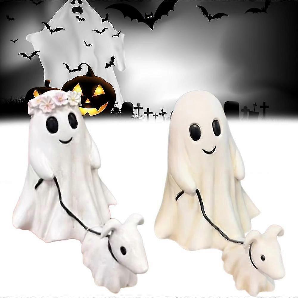 Ghost Walking Dog Statue 2024 New Ghost Walking Dog Statue, Ghost Walking His Ghost Dog, Halloween Ghost Dog Statue, Horror Ghost Dog Halloween Statue