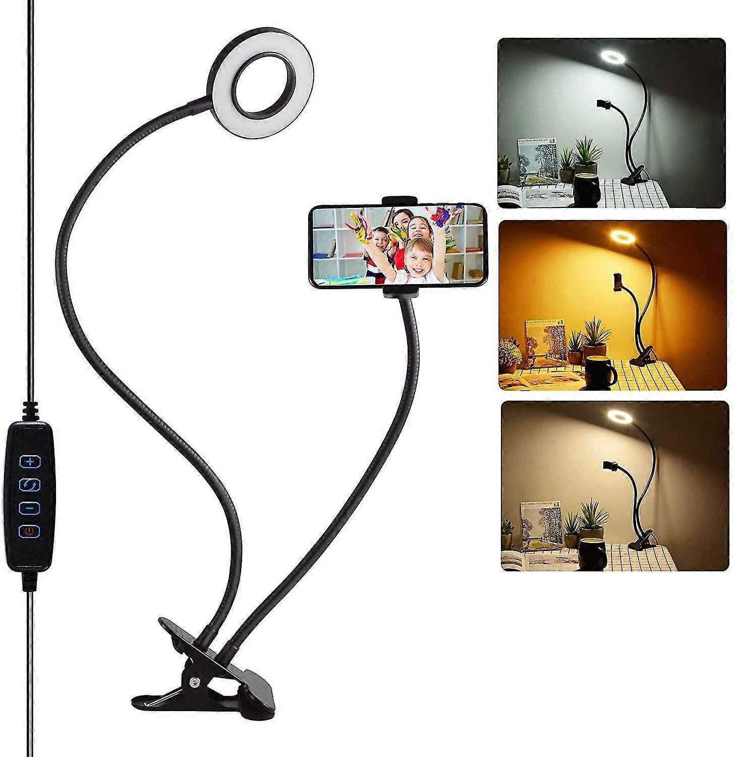 Led Ring Light, Selfie Ring Light With Phone Holder, 3 Light Modes/10 Brightness Levels, Clamp Desk Lamp For Photo/video/portrait/makeup/youtube/vlog