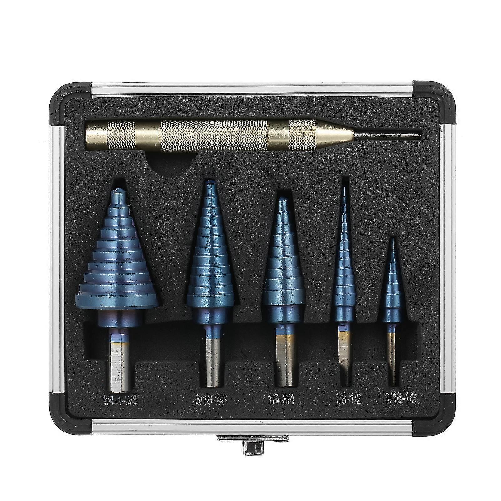 50 Sizes Hss Step Drill Bit Set With Automatic Center Punch And Aluminum Case Multiple Hole Titanium Straight Grooved Step Drill For Metal Wood Plasti