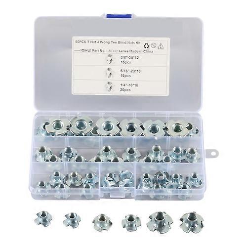 A6342 50 PCS T-Nut 4 Pronged Tee Blind Nuts Assortment Kit