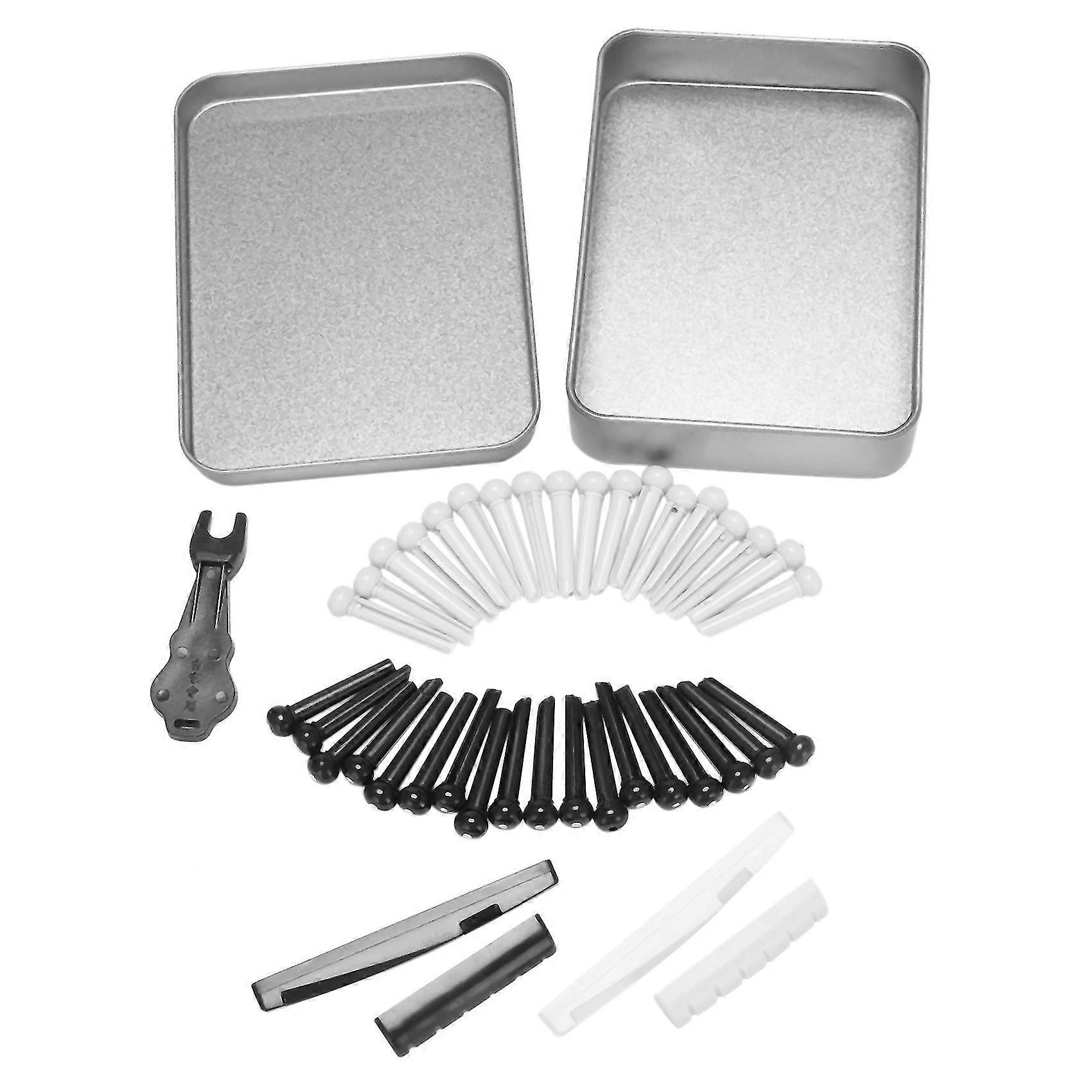 36pcs Akustikgitarre Bridge Pins Pegs mit 2 Stück Gitarre Sattelmutter und Bridge Pin Puller Entferner