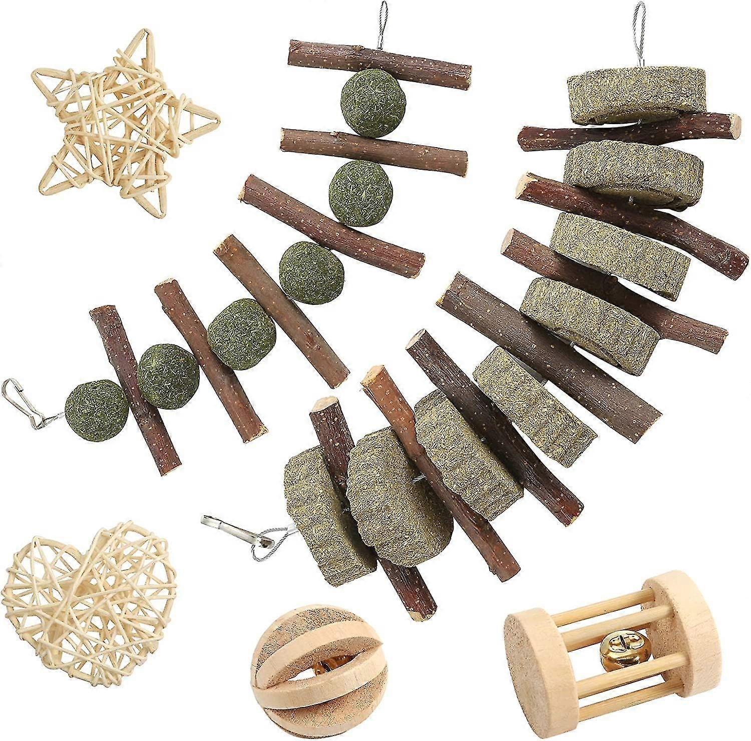 Rabbit Chew Toys, 6 Pack Bunny Chew Toys 100% Natural Materials By Handmade For Rabbits Guinea Pigs Chinchilla Bunny Degus - Pet Cage Entertainment Ac