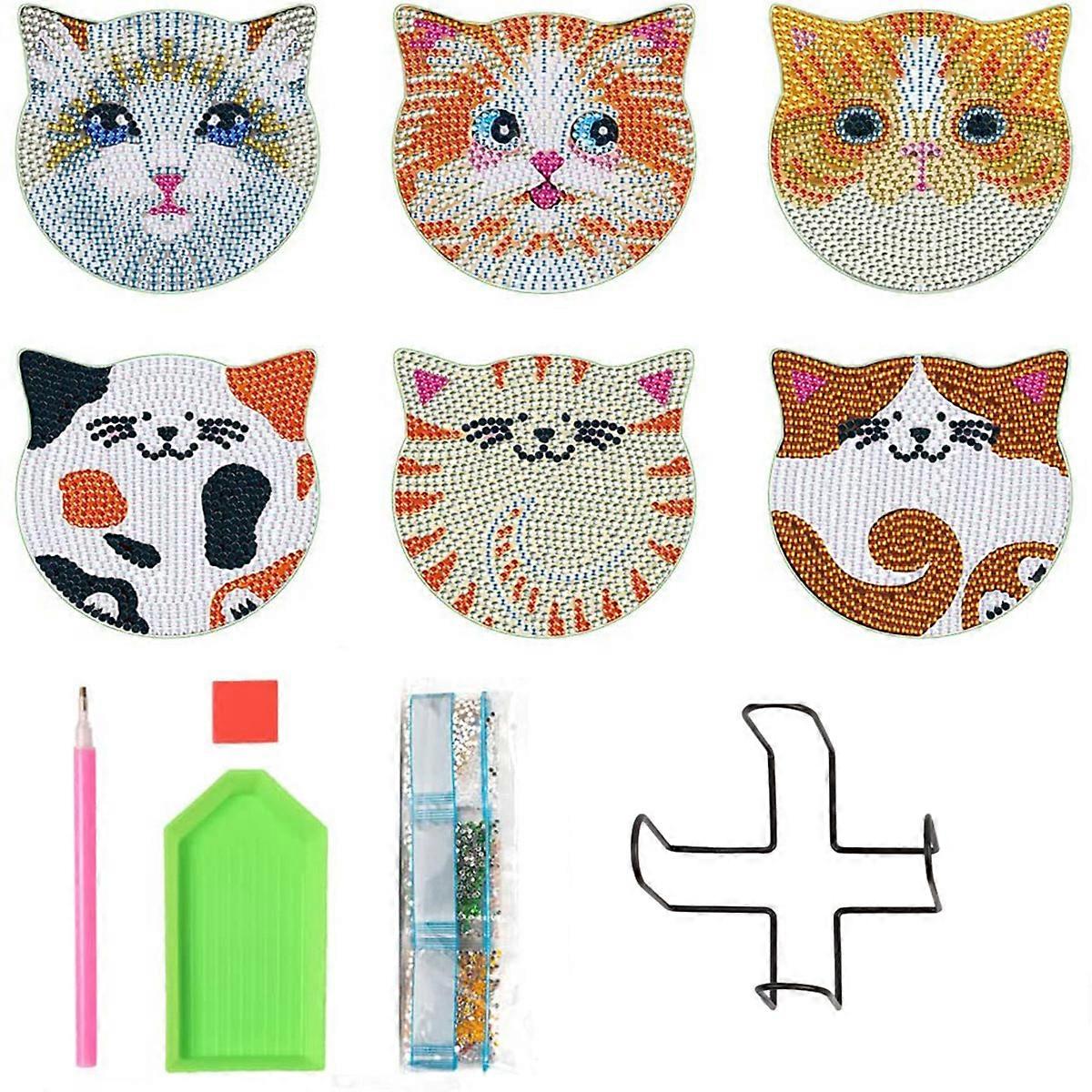6 pack DIY cat diamond painting coasters
