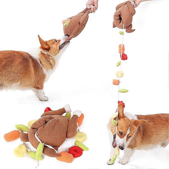 Dog Snuffle Toy, Nose-Work Foraging Skill for Puppy Sniffing Training Puzzle Roasted Turkey Toy, Indoor Activity Interactive Squeaky Pet Chew Toy, In
