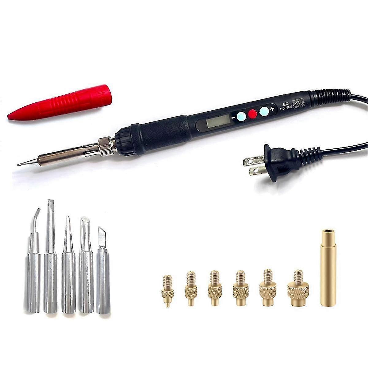 60W Digital Soldering Iron Heat Set Insert Tool with Extra Soldering Tips and Heat Set Insert Tips,
