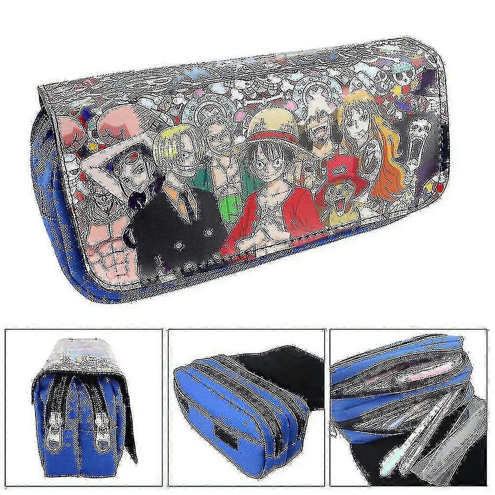 One Piece Children's Double Pencil Case Large Capacityblue