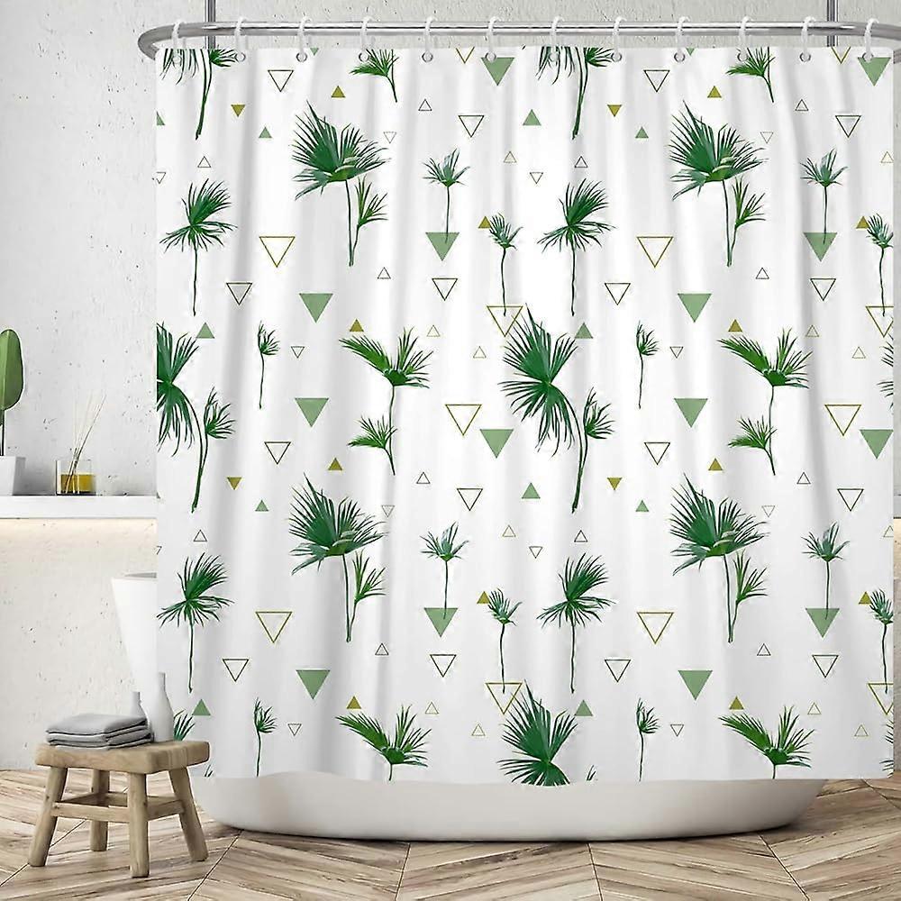 White Shower Curtain for Bathroom Green Grass Leaves Fabric Waterproof Home Decoration Geometry Cloth Bathtub Curtains with Hooks 48x72 inches