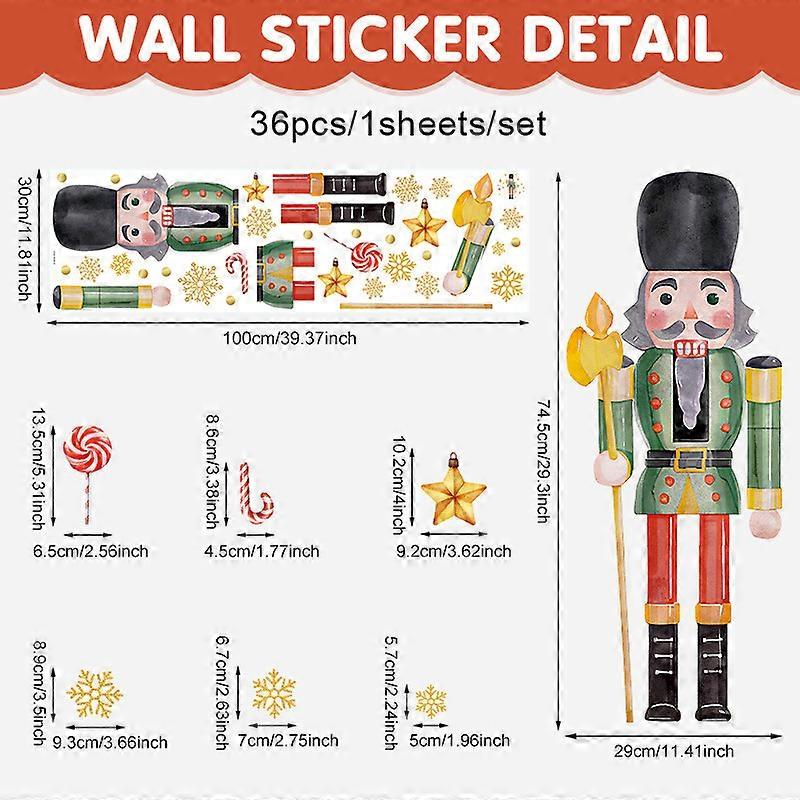 1 Set Christmas Nutcracker Wall Stickers Holiday Window Decals Snowflake Decorations for Classroom Xmas Door Stickers Winter Room Decor Nutcracker Sol