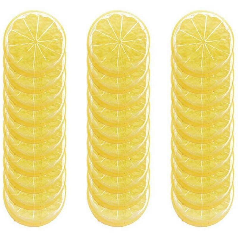 30 Pieces Artificial Plastic Lemon Slices Realistic Simulation Lemon Decorative Fruit Wedding Ornam
