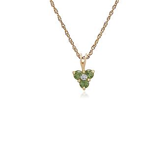 Floral Round Peridot & Diamond Cluster Pendant Necklace in...