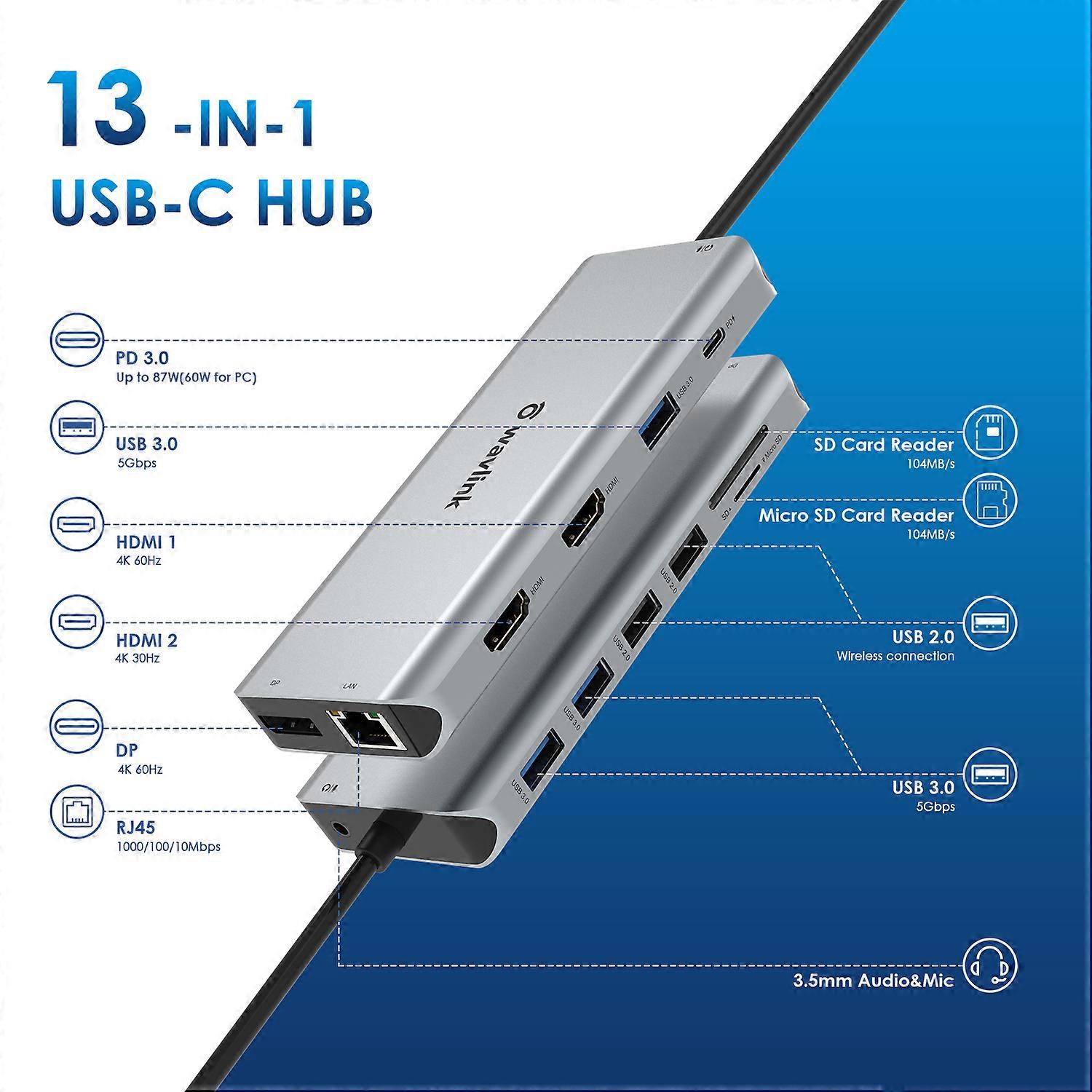 USB Hub Type-C Docking Station VGA Rj45 PD 3.0 Charging HDMI-Adapter Drop Computer Accessories MacBook Pro