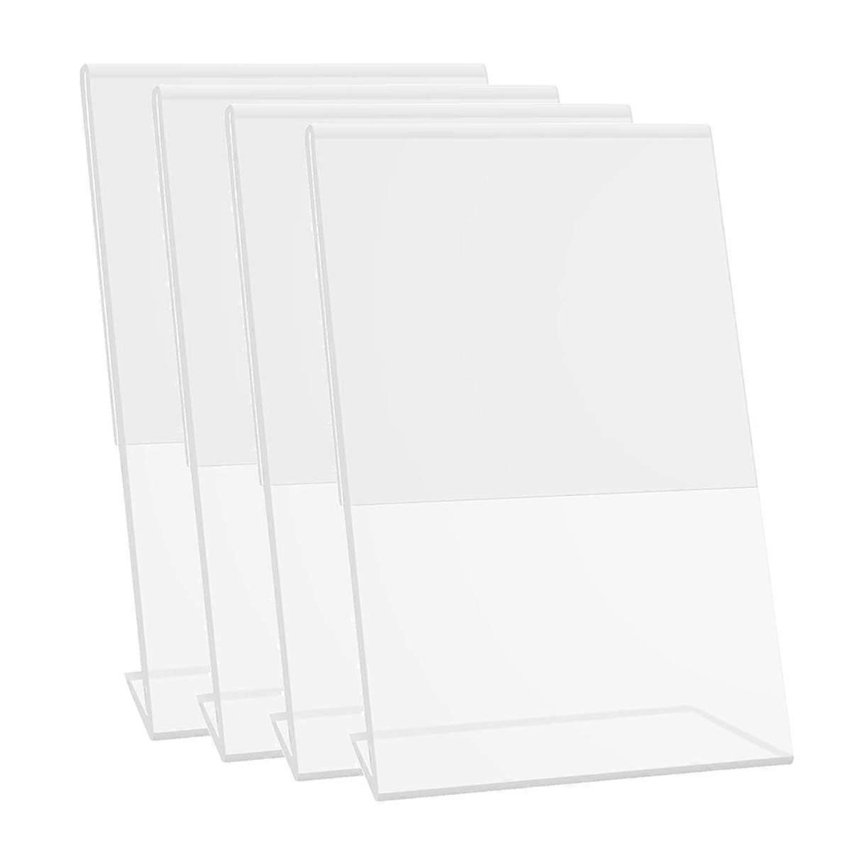 Acrylic Sign Holder 5x7In, 4 Pack Clear Plastic Sign Holder with Hidden Slanted Back, Flyer Document Paper Display Stand