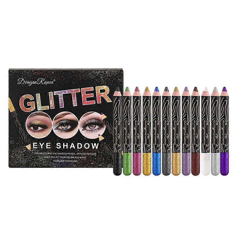 12 Pcs/Box Shiny Colored Eyeshadow Stick Set Glitter Eye Shadow Pens for Makeup