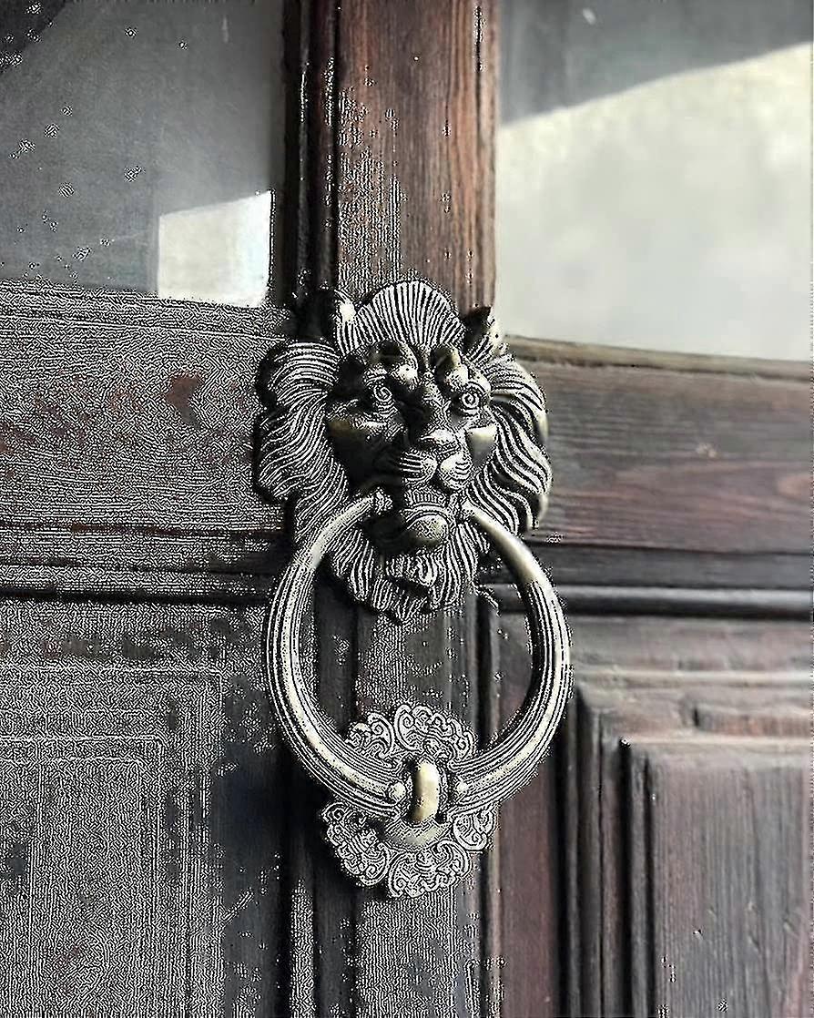 Door Knocker In The Shape Of A Lions Head, Bronze-AM