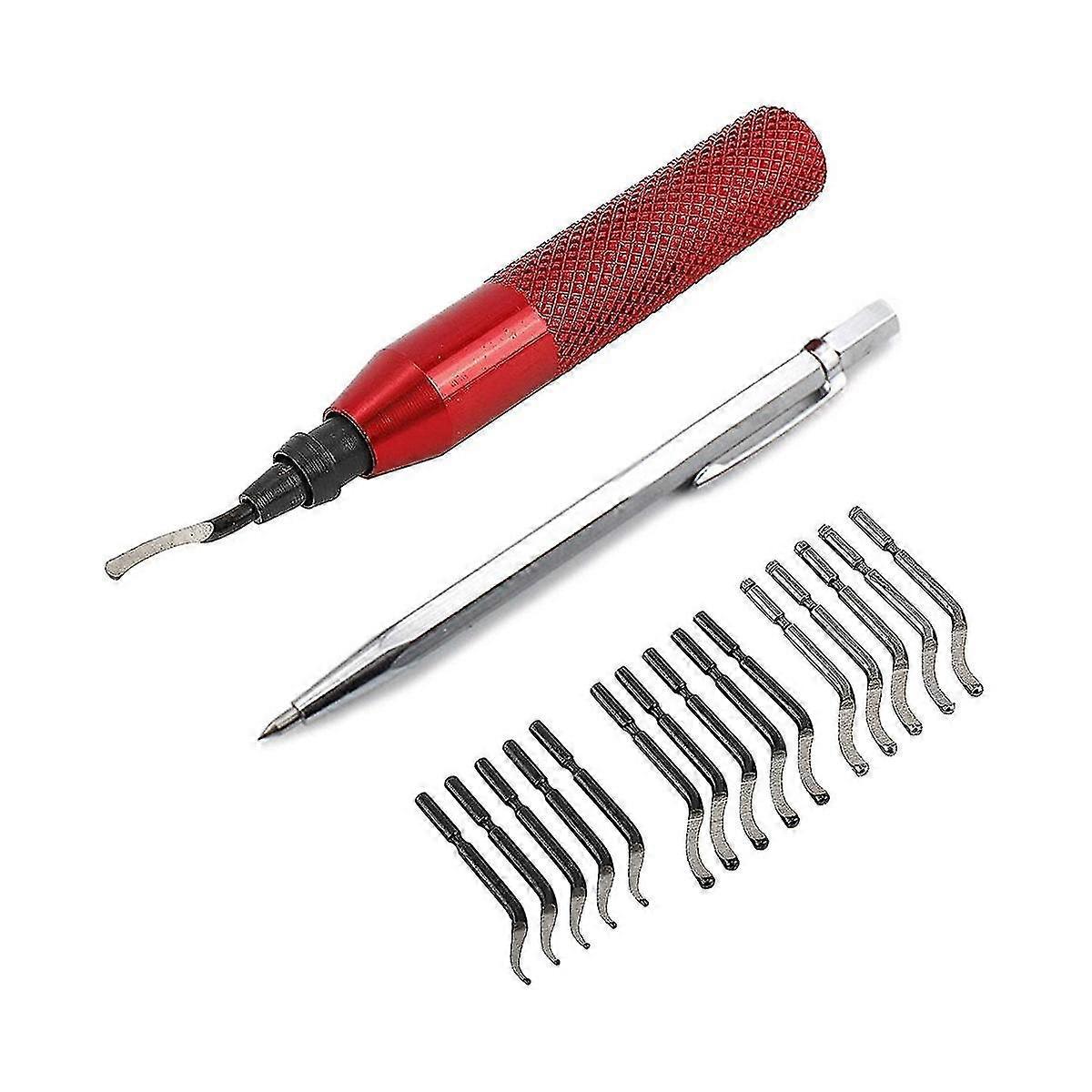 Rb3000 Handle Burr Metal Repair Deburring Tool Kit With 15pc Router Bit Deburr Blades Pointed Tiles