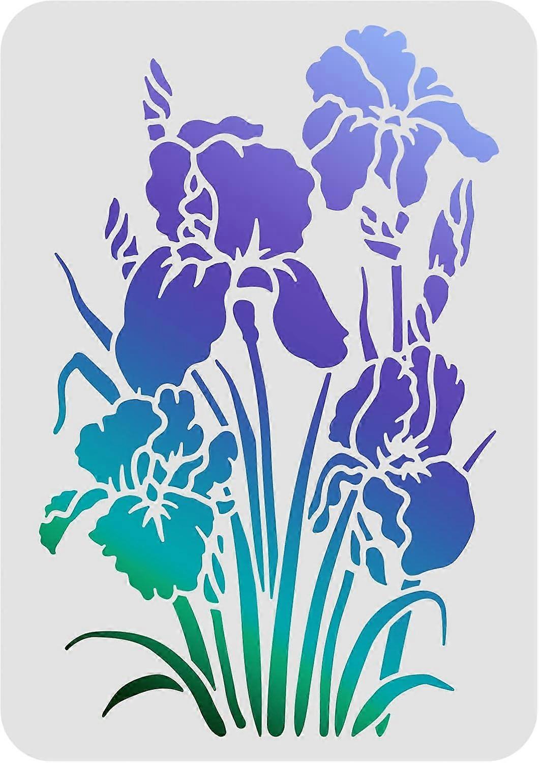 Iris Stencils 29.7x21cm Plastic Flowers Drawing Painting Stencils Flower Floral Wall Stencils Reusable Stencils for Painting on Wood Floor Wall and Ti