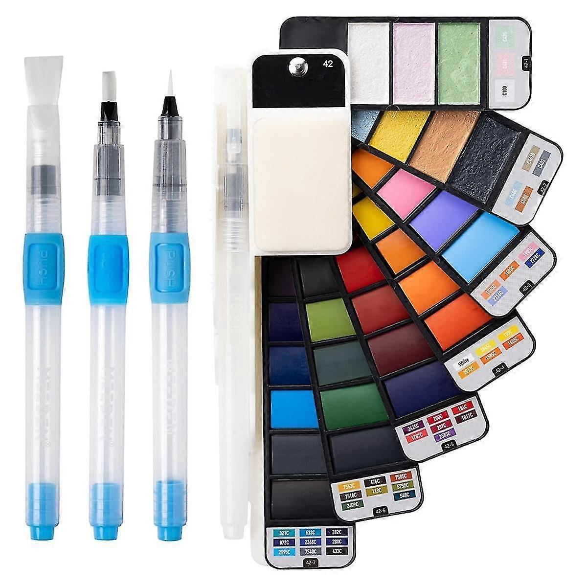 Travel Watercolor Paint Set: 42 Assorted Colors Portable Water Color Palette with 4 Brushes