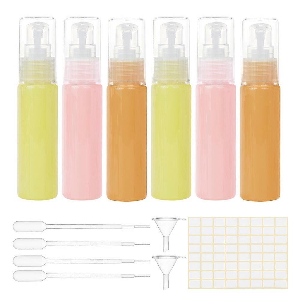 30ML Empty PET Pump Press Bottles with 2ml Disposable Dropper Mini Transparent Plastic Funnel Hopper and Label Paster Mixed Color DIY