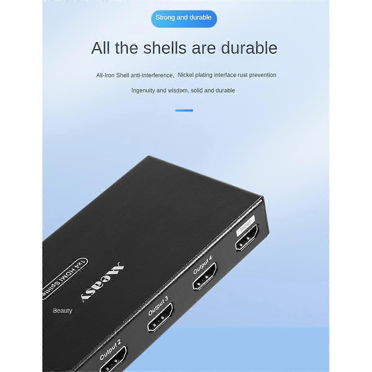 1 in 4 Out Video 4 Ports -Compatible Splitter 1x4 Support 3D 4K 30HZ Splitter with US Plug