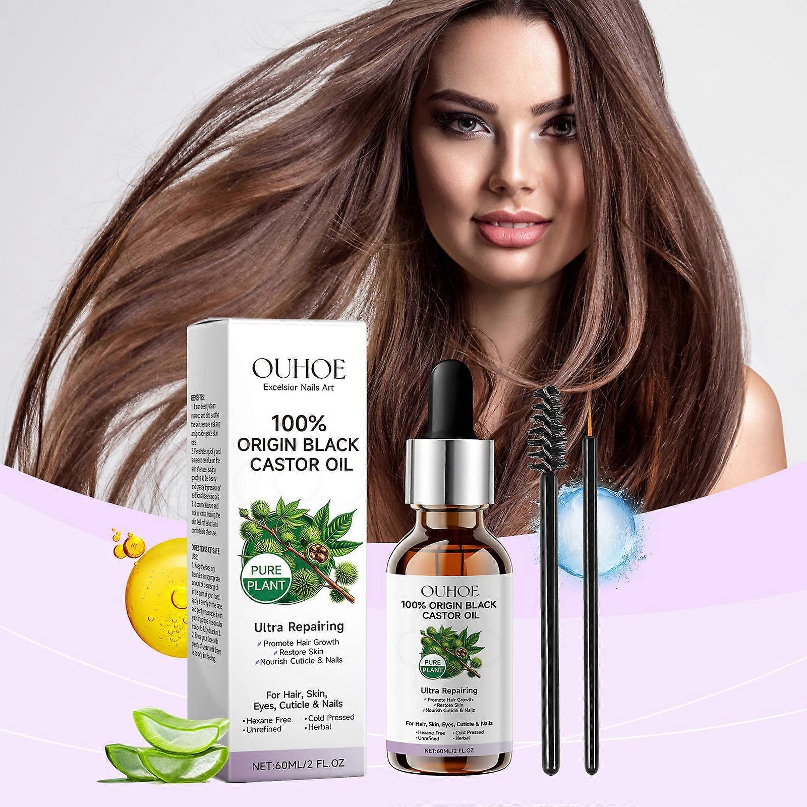 Black Castor Oil Organic Cold Pressed, 60ml Αγνό και Φυσικό Καστορέλαιο για την Τριχοφυΐα, Φρύδια Περιποίηση Δέρματος Προσώπου Επιδερμίδα Εργαλείο Περιποίησης Θρέφει