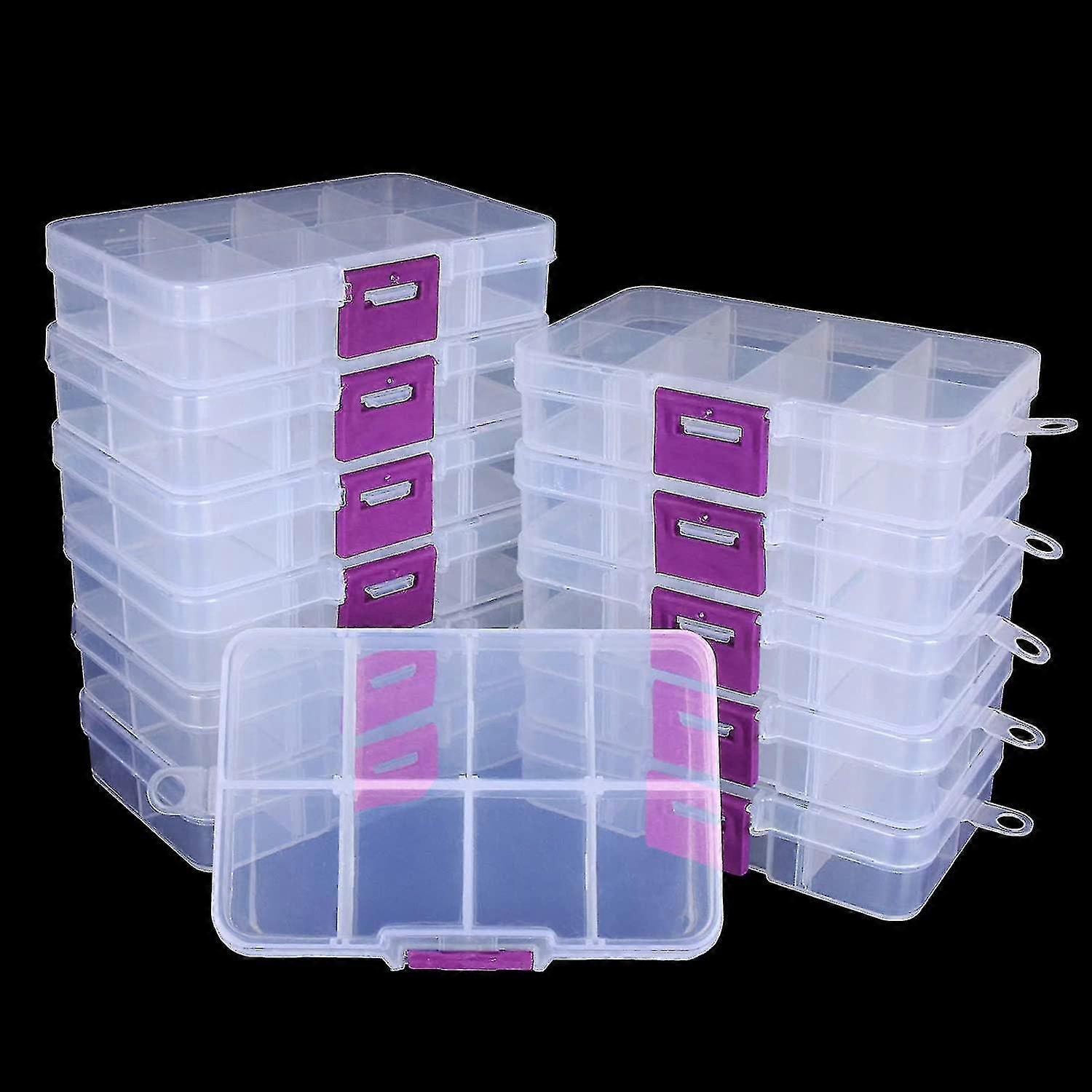 12 Pack 8 Grids Plastic Jewelry Organizer Box For Travel, Small Clear Bead Storage Container With Adjustable Dividers, Removable Grid Compartment Earr