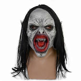 Black-haired Fanged Vampire Mask Halloween Headgear Latex Helmet