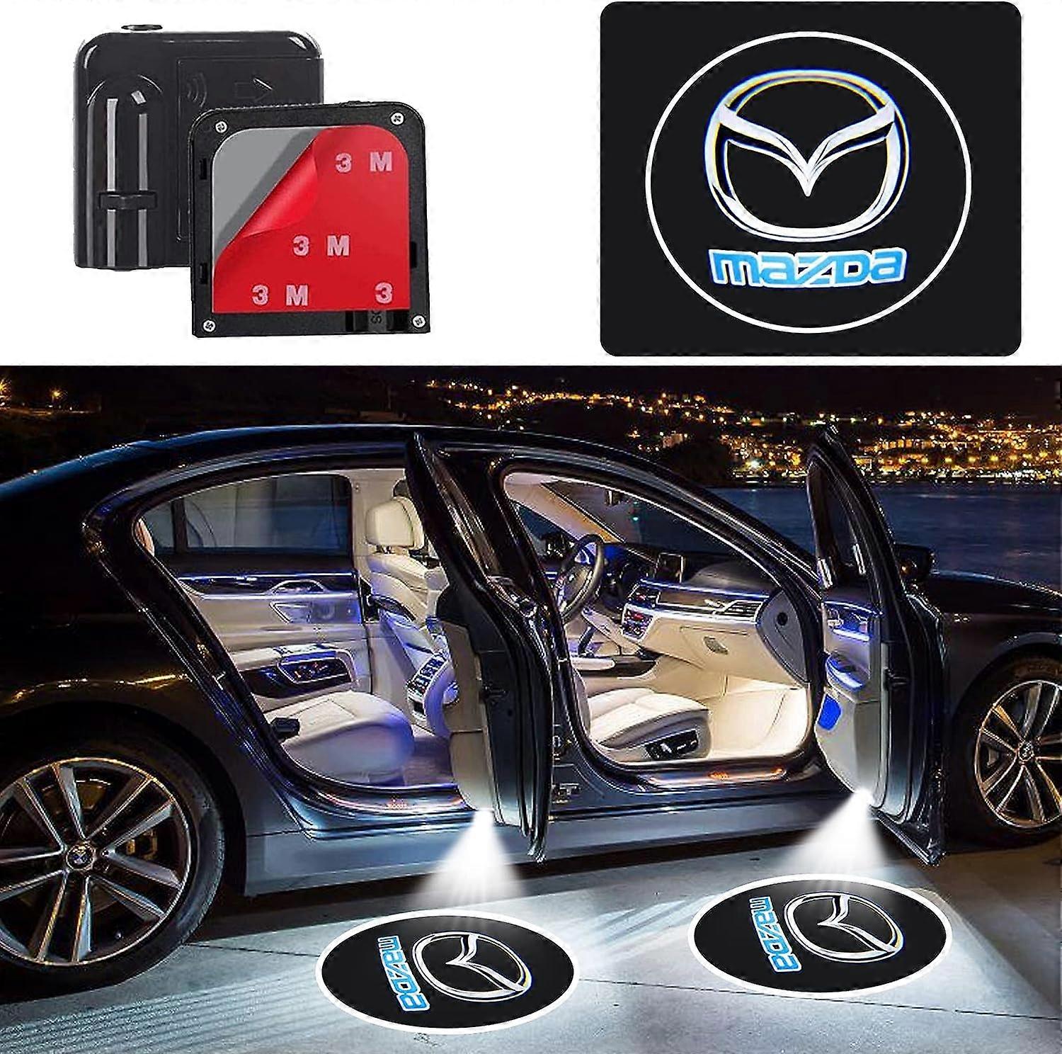 Ontwerp 2 stuks autodeurverlichting Logo Projector, WIireless Led Welcome Logo Ghost Shadow Light Compatibel met Mazda de meeste modellen