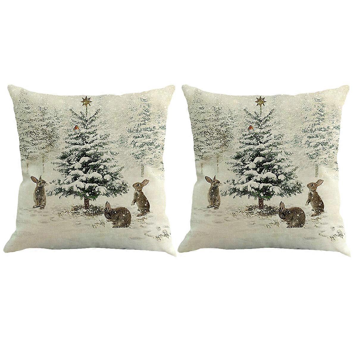 2pcs Creative Pillow Case Christmas Printing Dyed Rabbit Pillowcase Decorative Cushion Cover for Home Hotel Bar No Pillow Core Style E