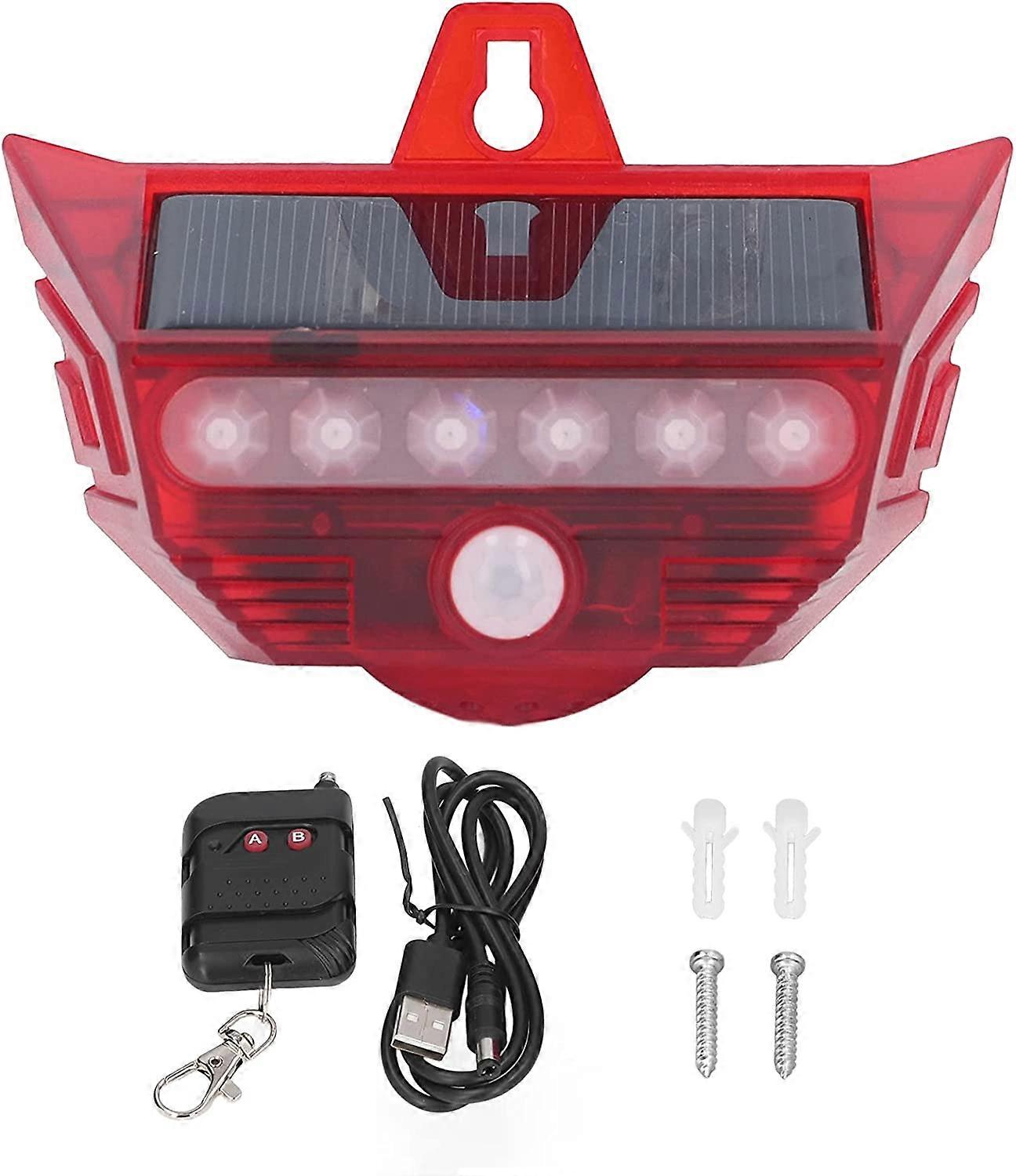 Solar Security Light Alarm Simulated Solar Powered Warning Light 4 Modes Remote Control Motion Sensor Waterproof